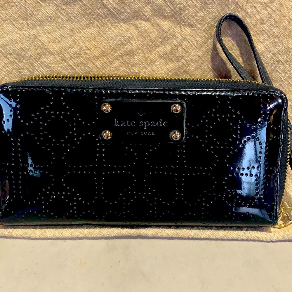 Black leather wallet wristlet
